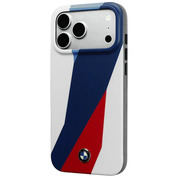 BMW M tricolor iPhone case side profile on iPhone camera module