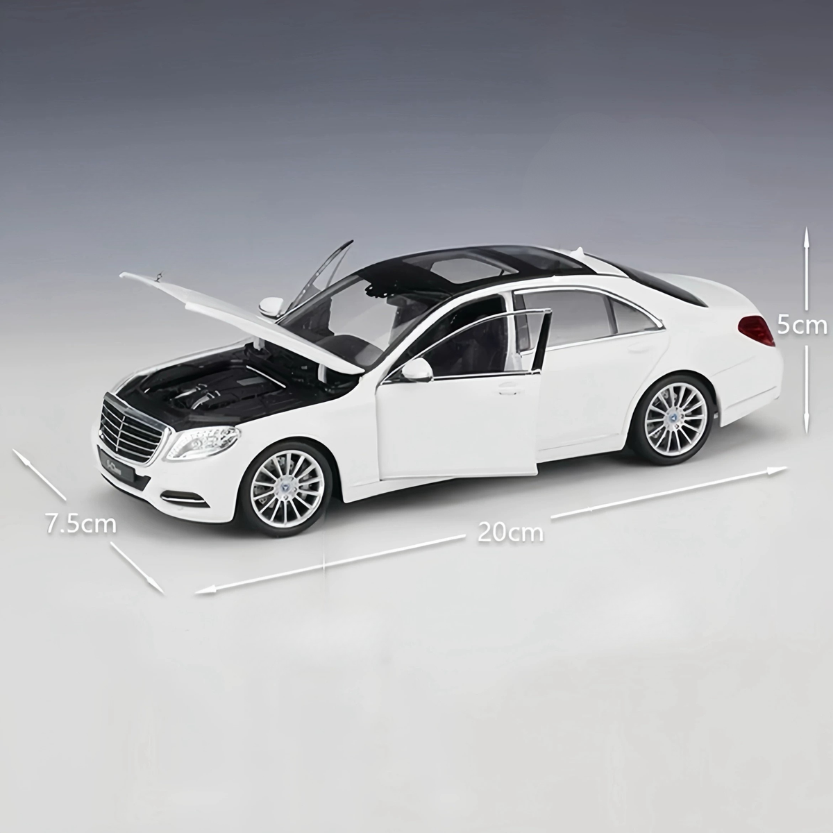 نموذج محاكاة سبيكة Mercedes-Benz الفئة S بمقياس 1:24 بلوحة أرقام مخصصة