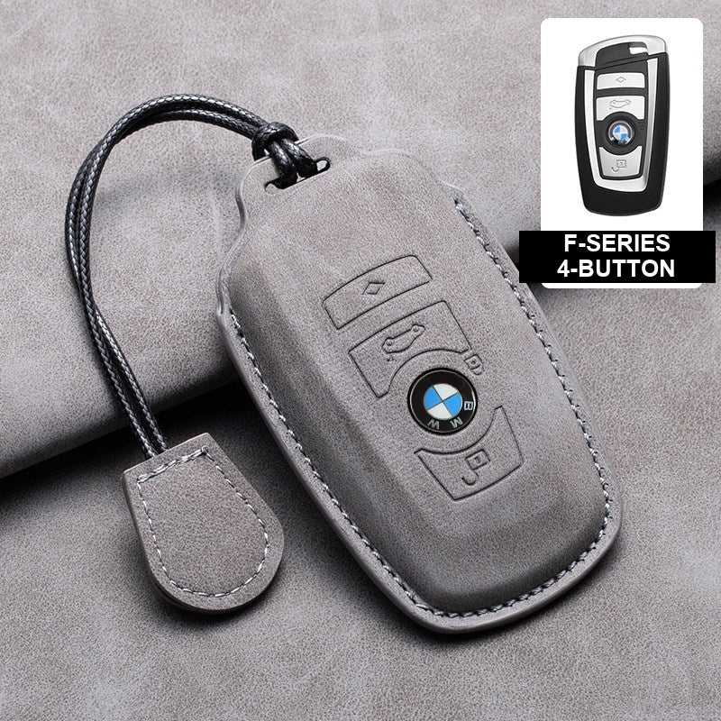 BMW gray leather key case, F-Series 4-button key, cord buckle