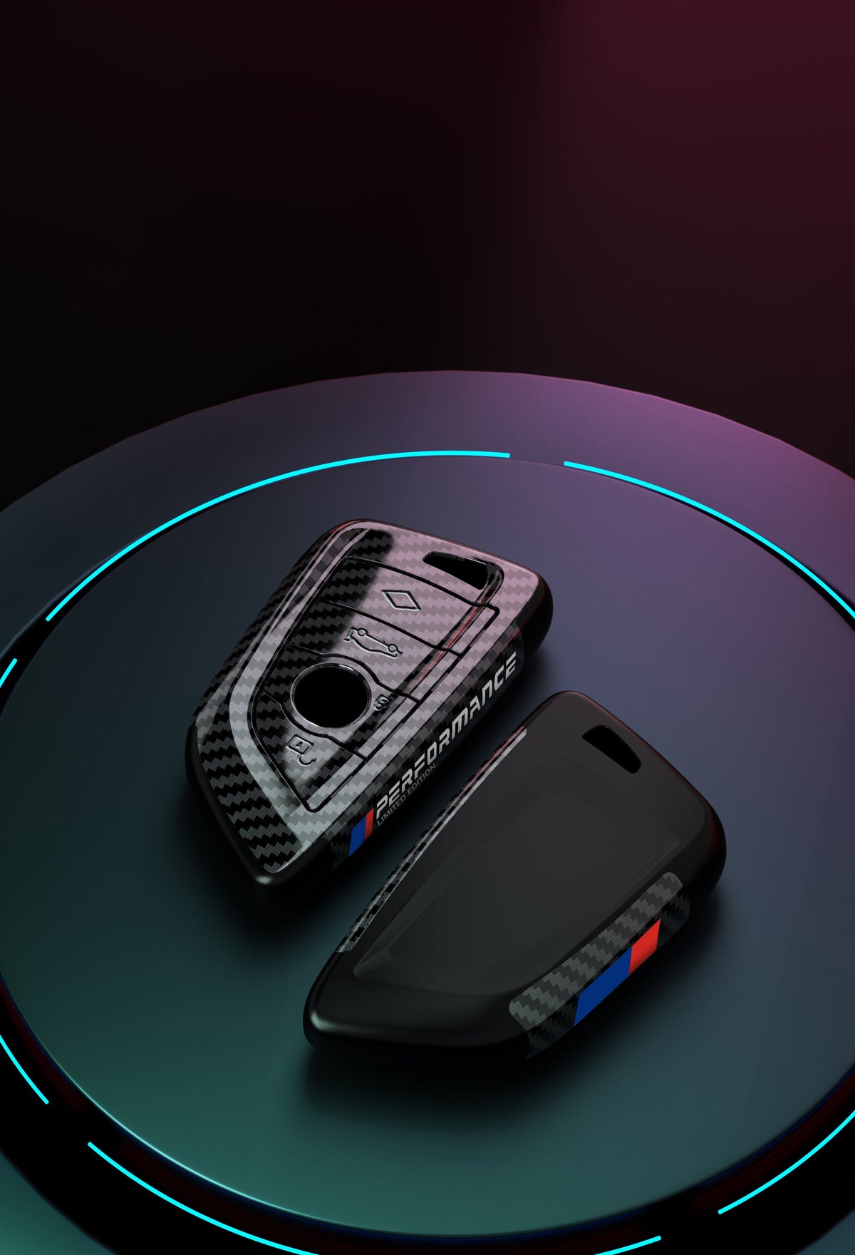 BMW carbon fiber key cover with M Performance keychain