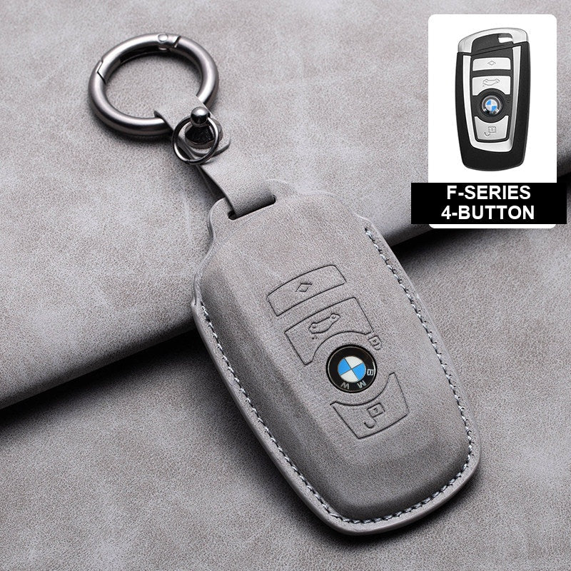 BMW gray leather key case, F-Series 4-button key, ring buckle