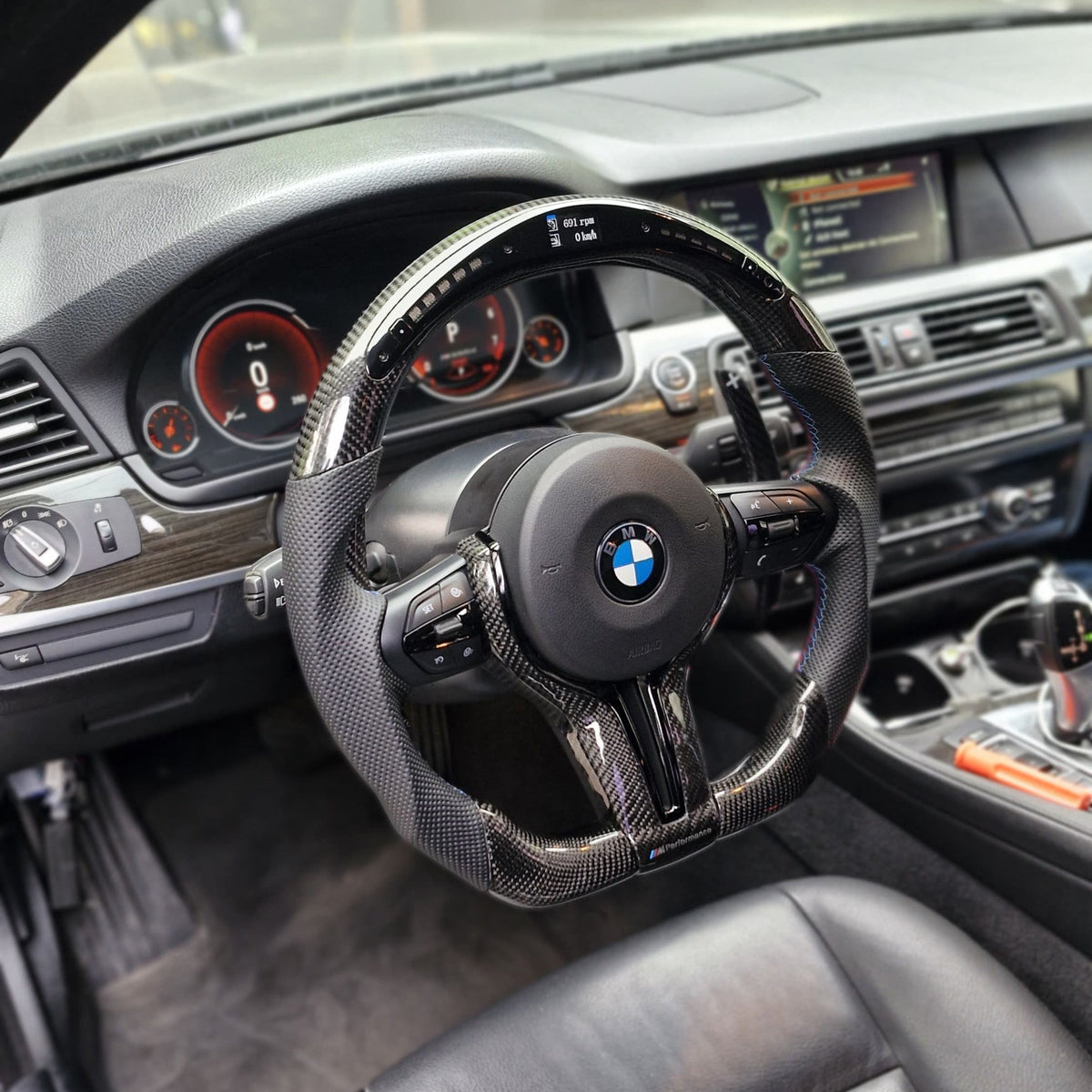 All Black Led Carbon Steering Wheel For BMW F10,F30,F80,F15,F82 and F Series in car
