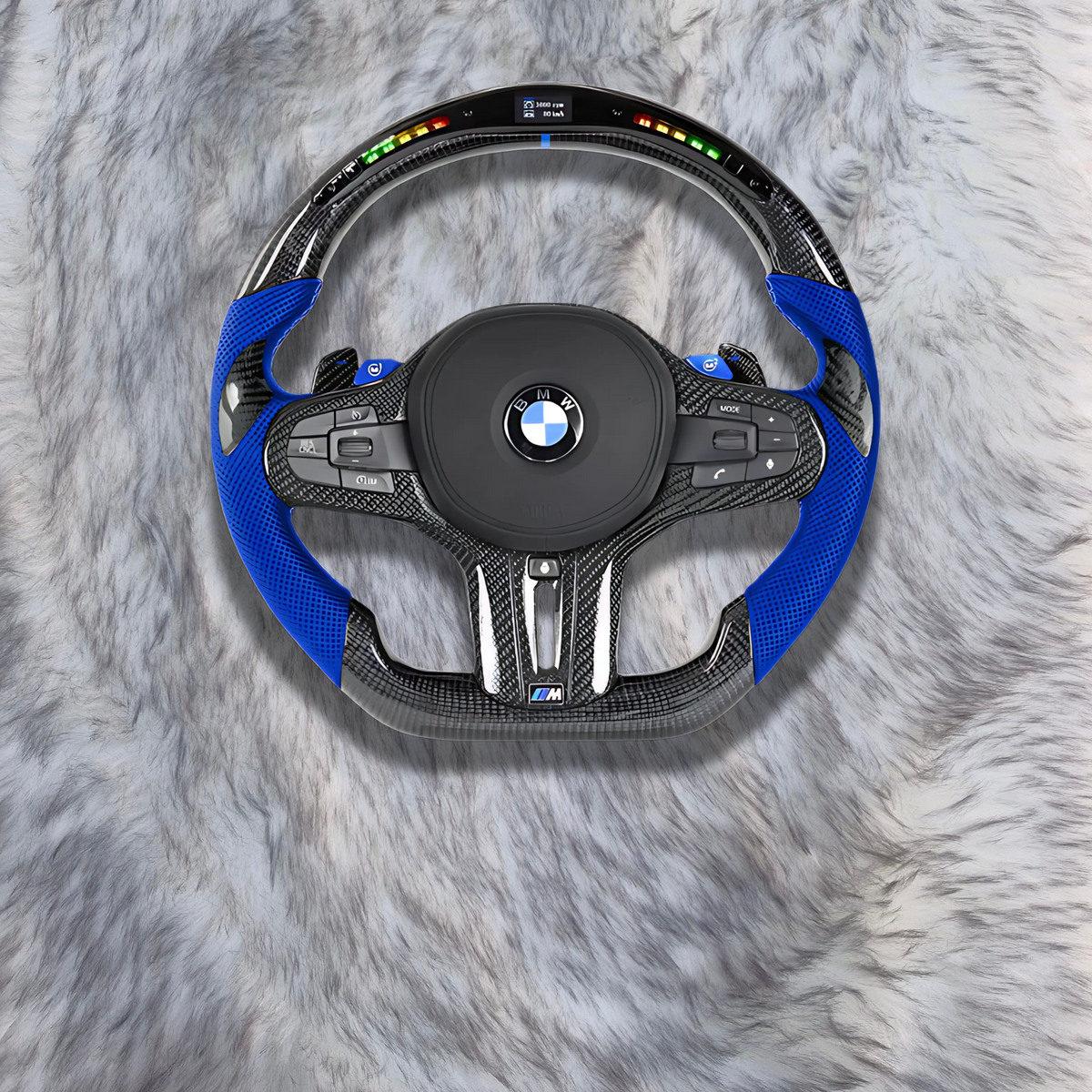 Blue sides Carbon Fiber with Led Steering Wheel FOR BMW G series