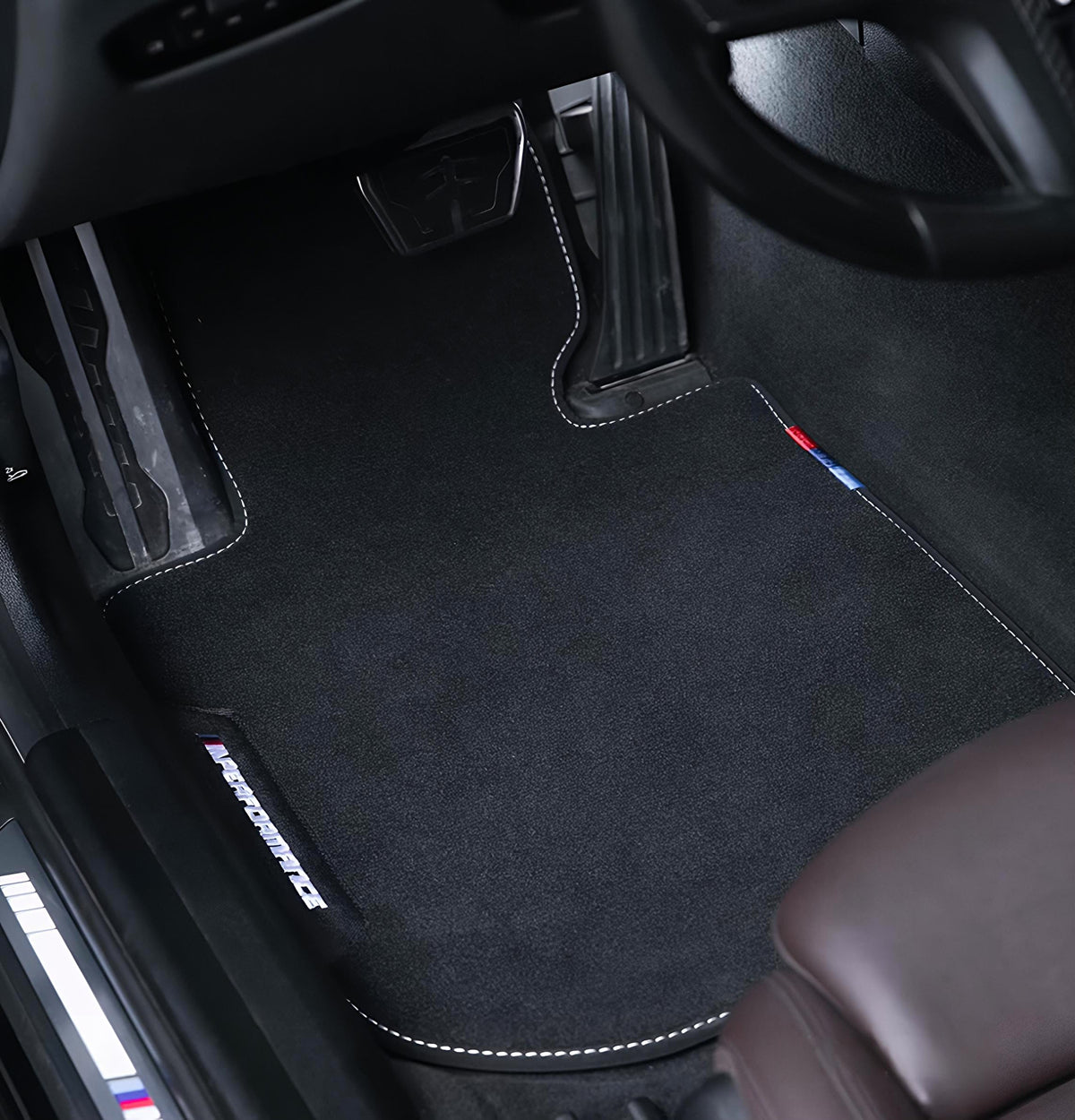 BMW Custom Fit Car Mat - Driver Side Installed, Blue and Red M Stripe Accent