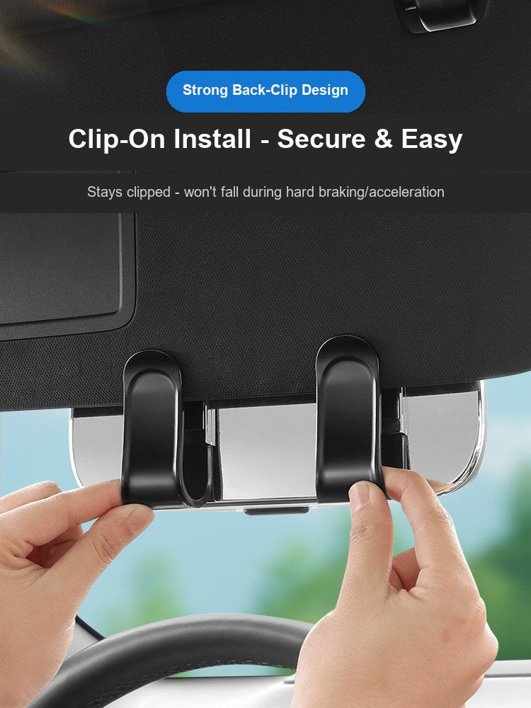 BMW sun visor glasses case strong back-clip design being installed