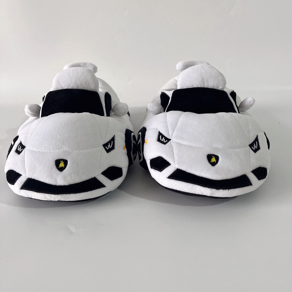 White Lamborghini-style sports car plush slippers, 350g pair, 30x18x11cm