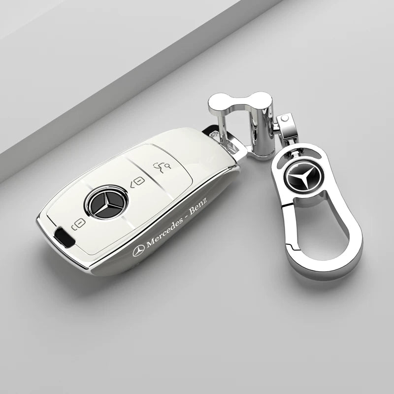 Mercedes-Benz Riviera Two-Tone Key Case – Ivory White – Silver Trim with Chrome Star Clasp