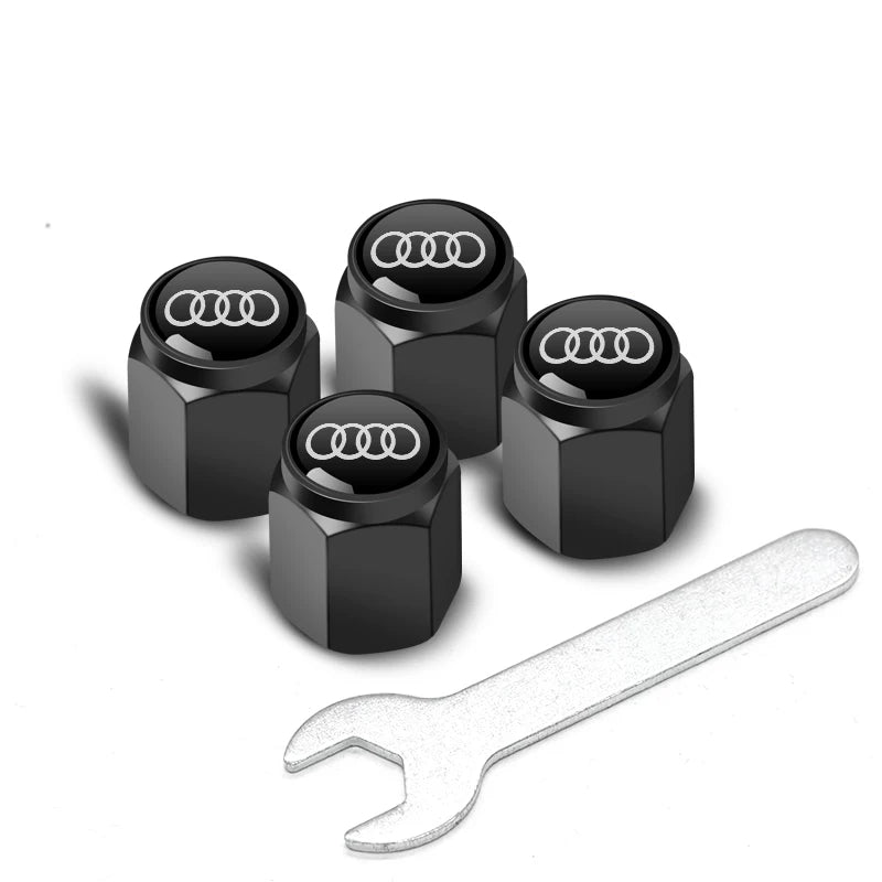 Audi Signature Anti-Theft Valve Caps – Wrench-Lock Hex Aluminium Set of 4