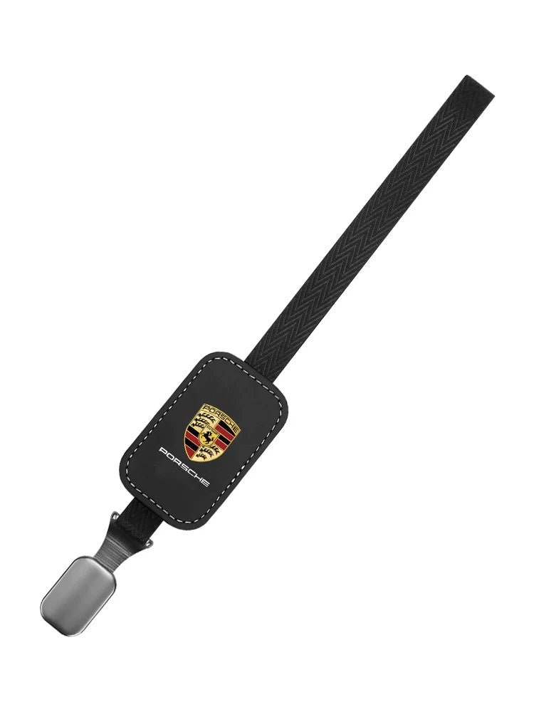 Black Porsche suede seat back hook with metal hook