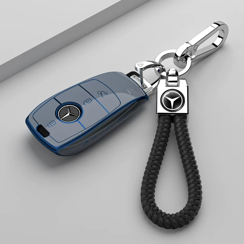 Mercedes-Benz Riviera Two-Tone Key Case – Starry Grey – Blue Trim with Black Braided Strap