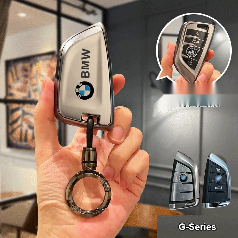BMW smart key fob gun black TPU case with color bullet round buckle keychain