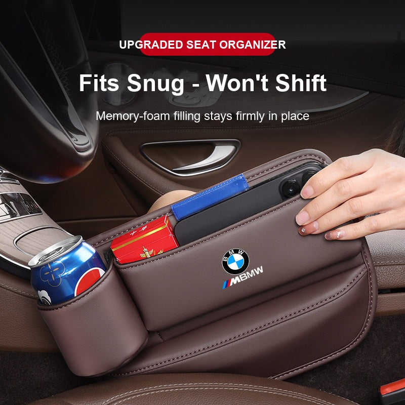 BMW seat gap organizer installed - fits snug without shifting