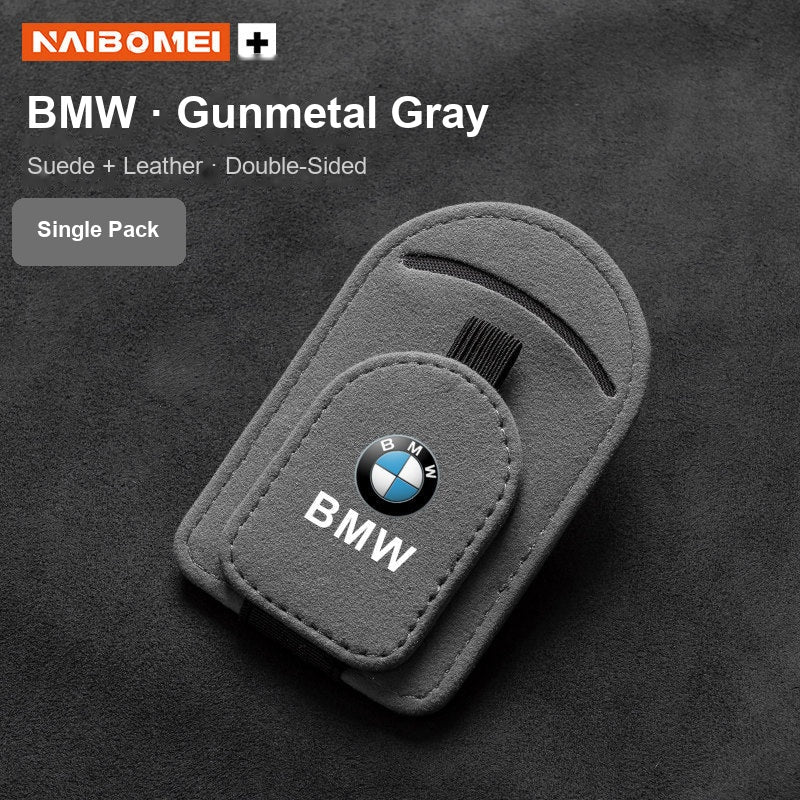 BMW logo suede visor glasses clip gunmetal gray