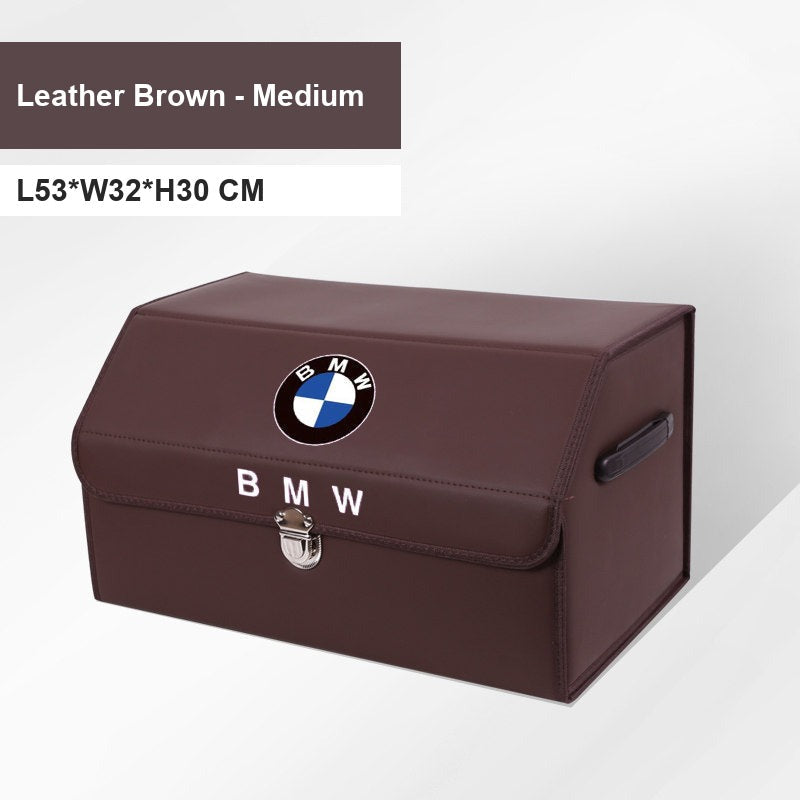 BMW leather trunk storage box - Logo Style: Large 53cm Brown with BMW Logo