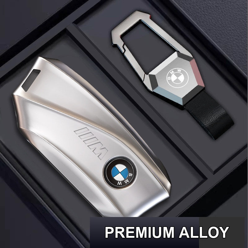 BMW key case silver with carabiner buckle keychain