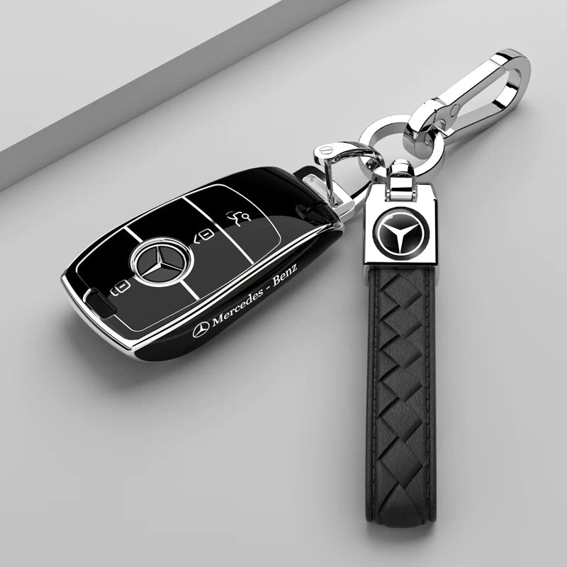 Mercedes-Benz Riviera Two-Tone Key Case – Classic Black – Silver Trim with Black Woven Strap