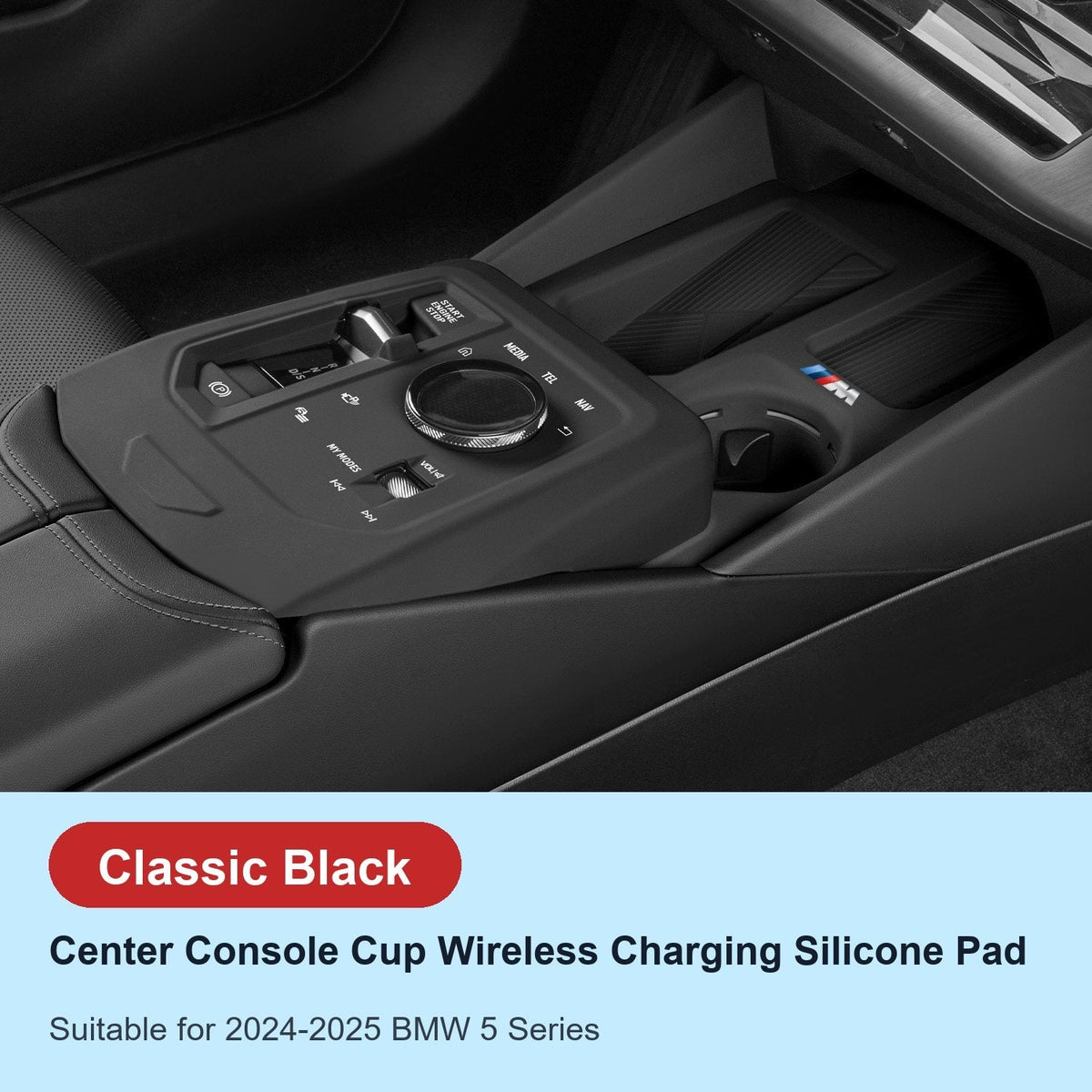 BMW center console silicone pad - i5 5 Series (2024-2026) - Classic Black
