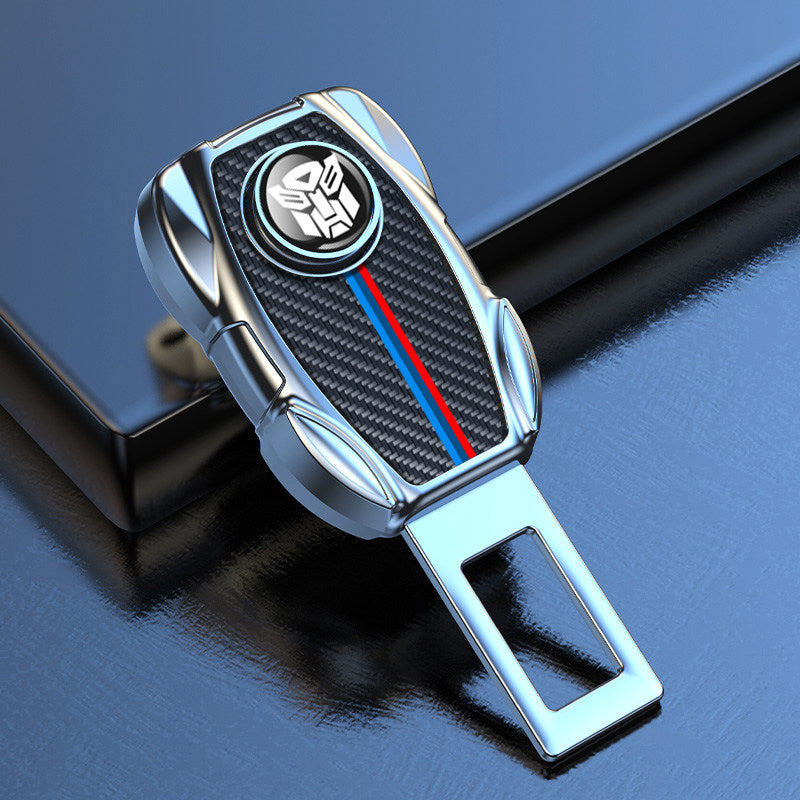 BMW carbon fiber seat belt buckle extender angled view