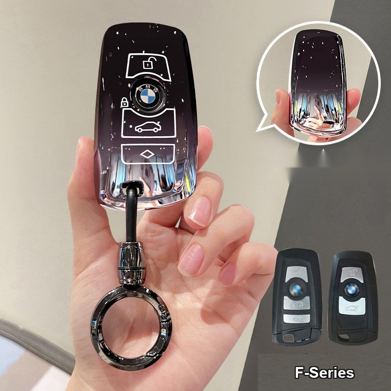 BMW key sleeve Starry Sky Black with gun-colored bullet round buckle keychain