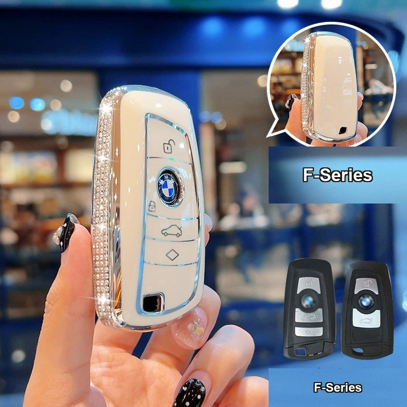 BMW key case Style A (F-Series) - Cream White/Silver Edge (Shell Only, No Charm)