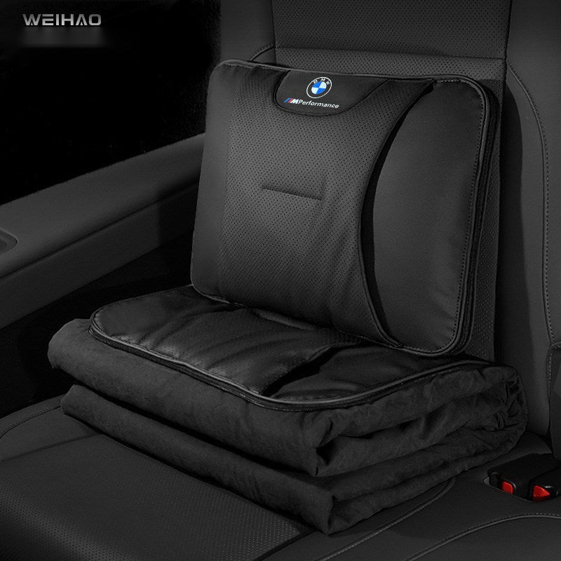 BMW lumbar pillow with blanket, Black, single set