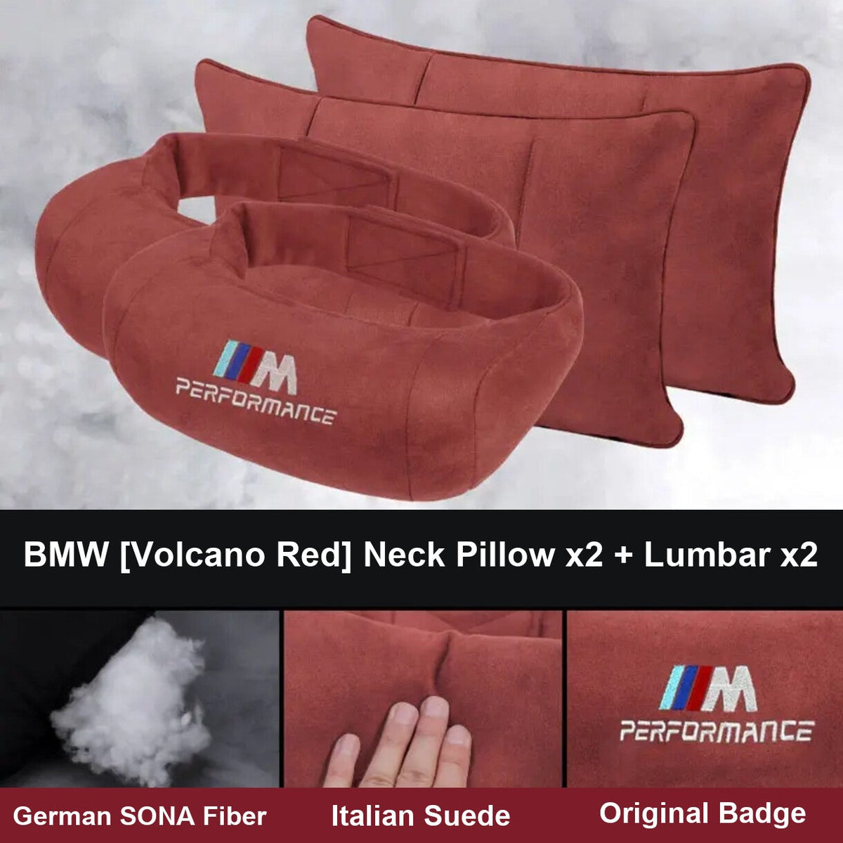 BMW M Performance neck pillow and lumbar support set, volcano red, 2 plus 2