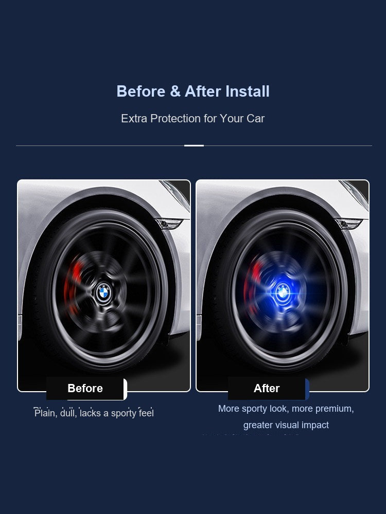 BMW hub light before and after installation comparison