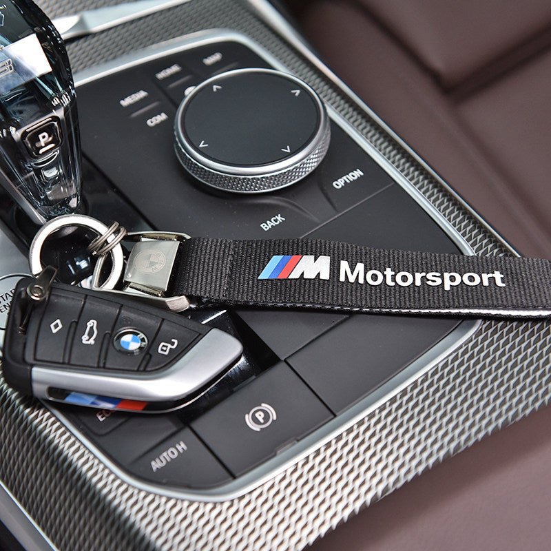 BMW M Motorsport Metal Keychain - Woven Lanyard with Alloy Clasp