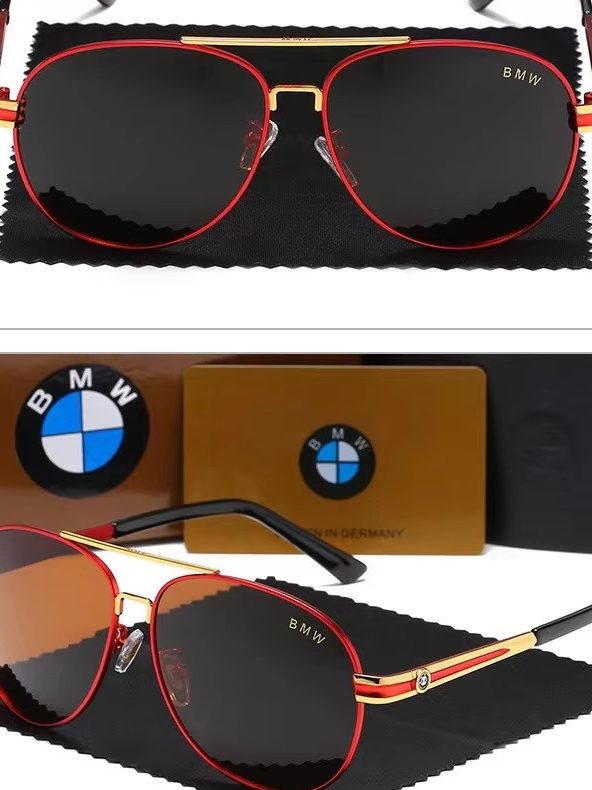 Red gold frame BMW polarized sunglasses front and side view