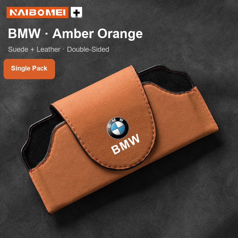 BMW logo suede visor glasses case amber orange