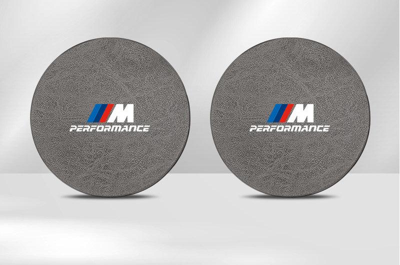 BMW M Performance cup holder coasters in grey leather, set of two