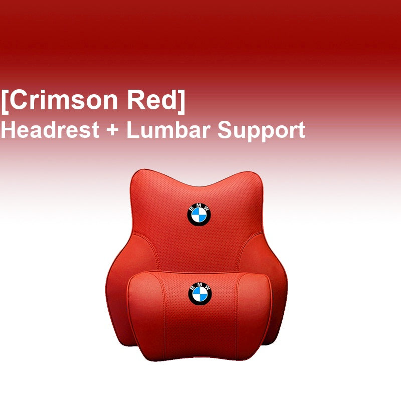 BMW Crimson Red - Headrest + Lumbar Support - Memory Foam Cushion