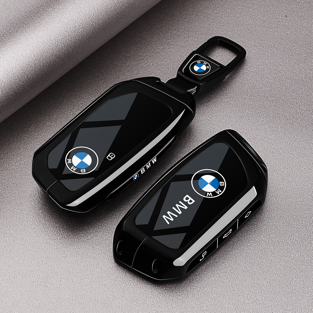 BMW G Series key fob case Black Warrior style with metal clasp keychain