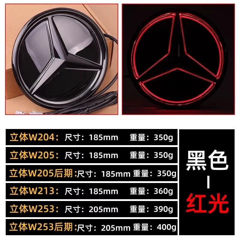 Suitable for Mercedes-Benz luminous marks: Grade A, B, C, E, GLC, GLK, ML, R, CLA, SLK 3D mirror marks