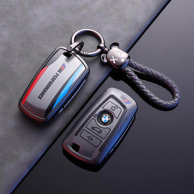 BMW Style A F-Series key fob case, black shell, braided rope strap keychain