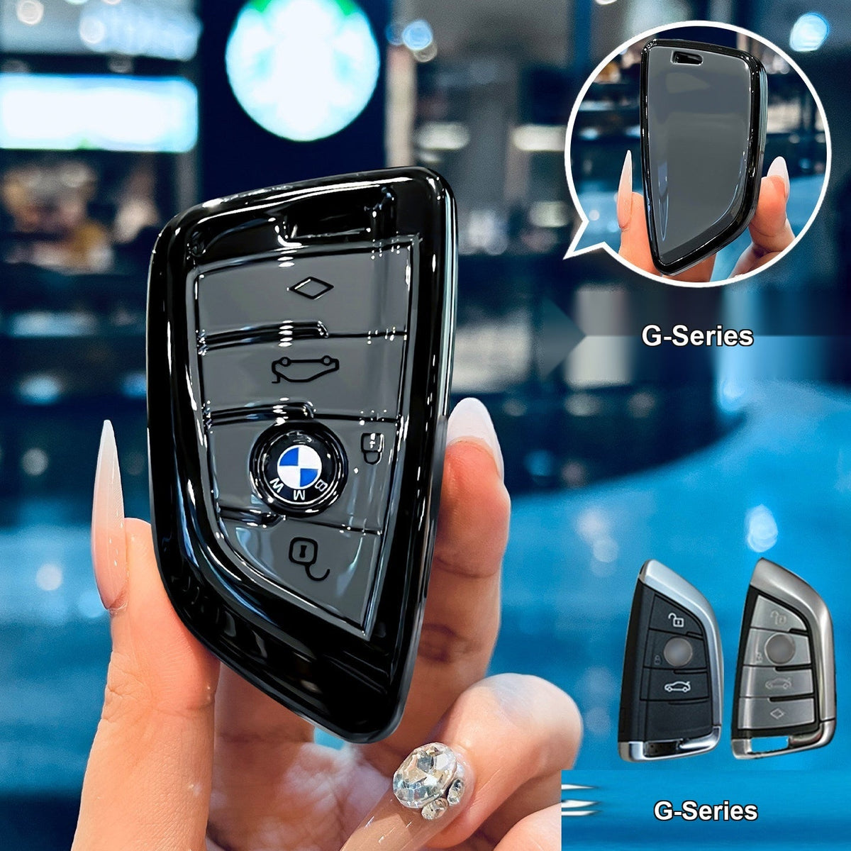 BMW key sleeve Style B G-Series, glossy black/gray, shell only without keychain
