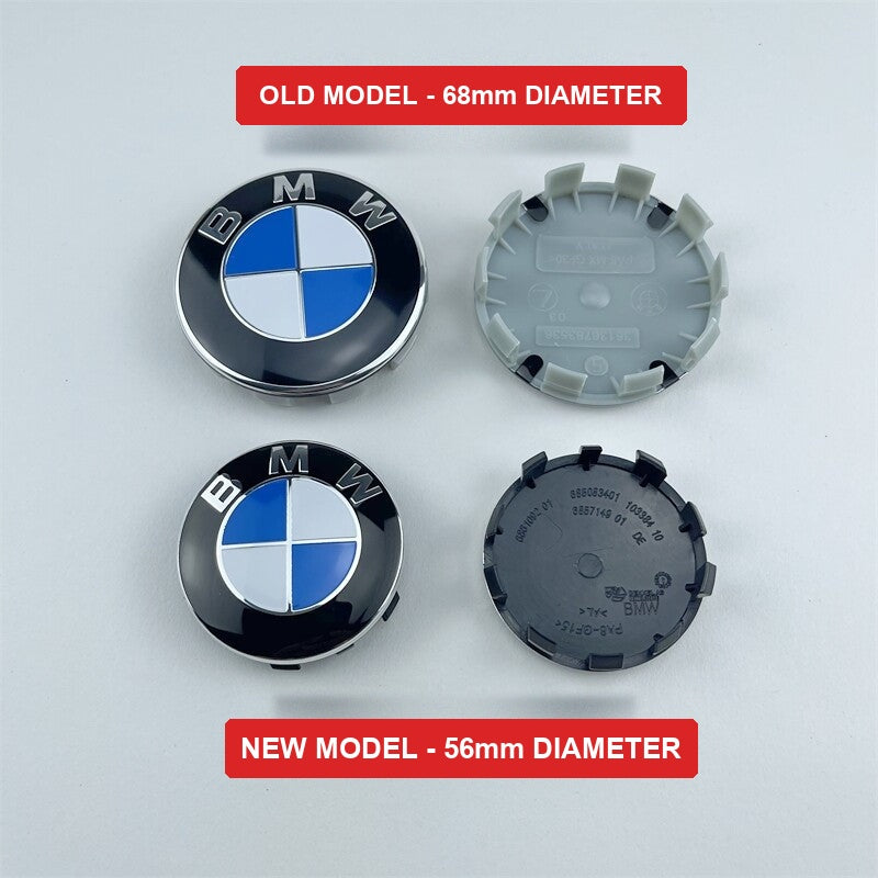 BMW wheel cap old 68mm vs new 56mm diameter comparison