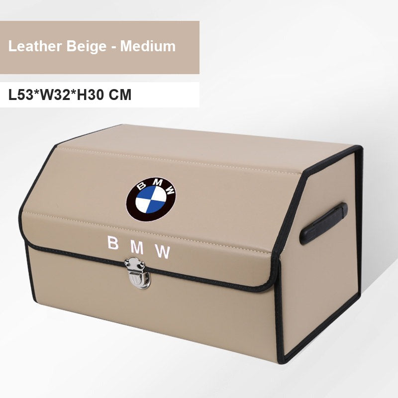 BMW leather trunk storage box - Logo Style: Large 53cm, Beige BMW Badge