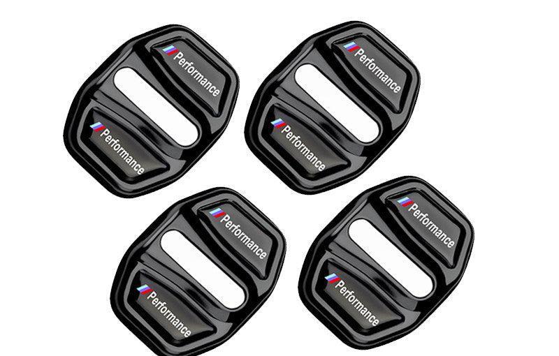 BMW M Performance door lock covers in black, classic shape, set of four