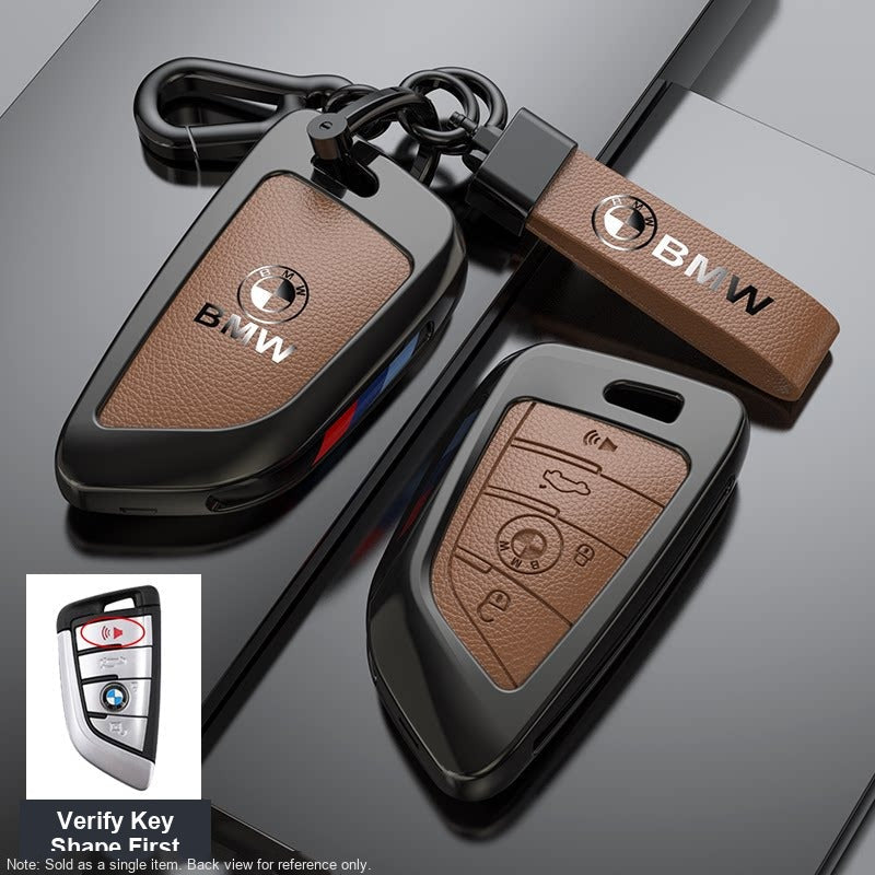 BMW Leather Key Fob Case - Style B, Coffee Brown, Bracelet Buckle