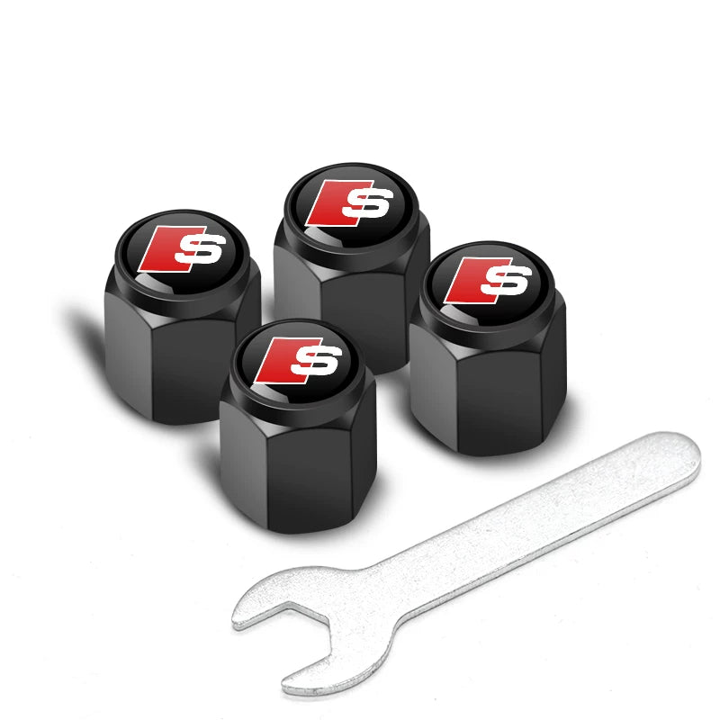 Audi Signature Anti-Theft Valve Caps – Wrench-Lock Hex Aluminium Set of 4