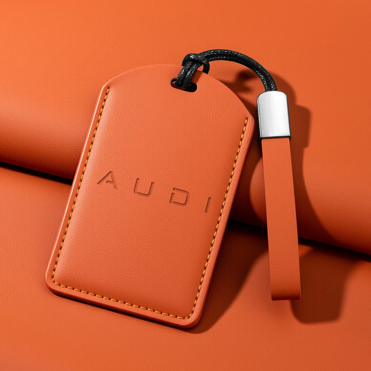 Audi Signature Nappa Leather Card Key Case – Embossed Emblem with Strap or Key Ring