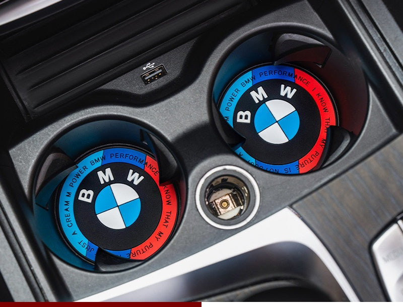 BMW cup holder coasters, Limited Edition M Performance design, set of 2 installed