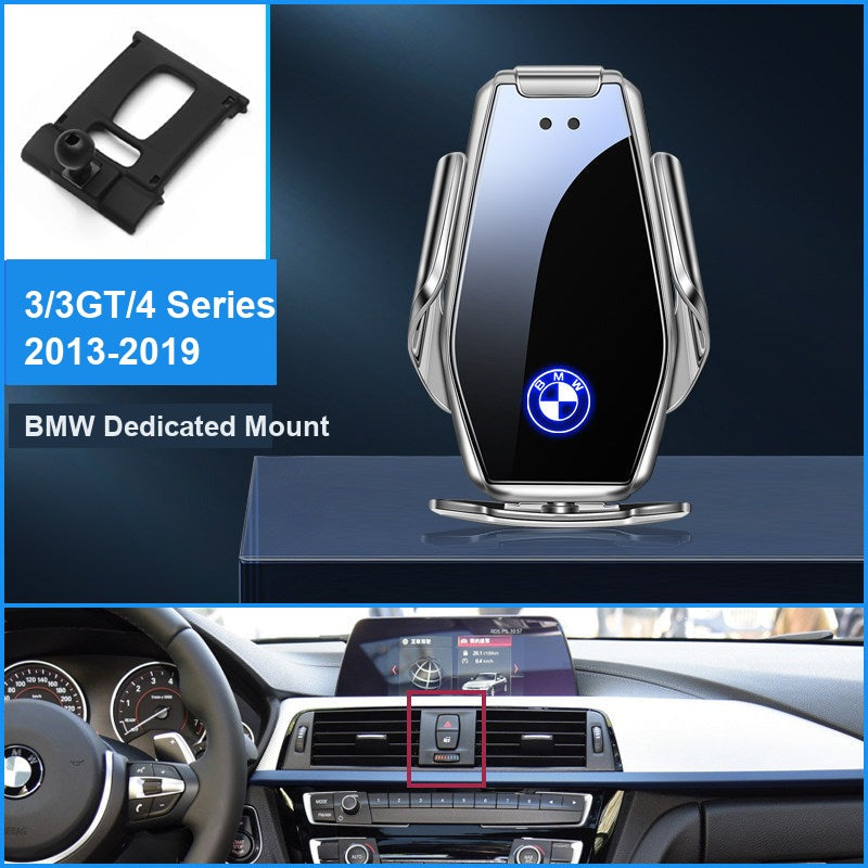 BMW wireless charging phone mount, 3 Series 3GT 4 Series 2013-2019 fitment, silver