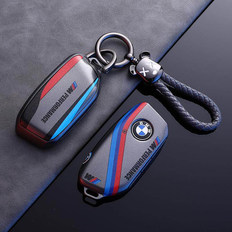 BMW Style F New Model key fob case, black shell, braided rope strap keychain