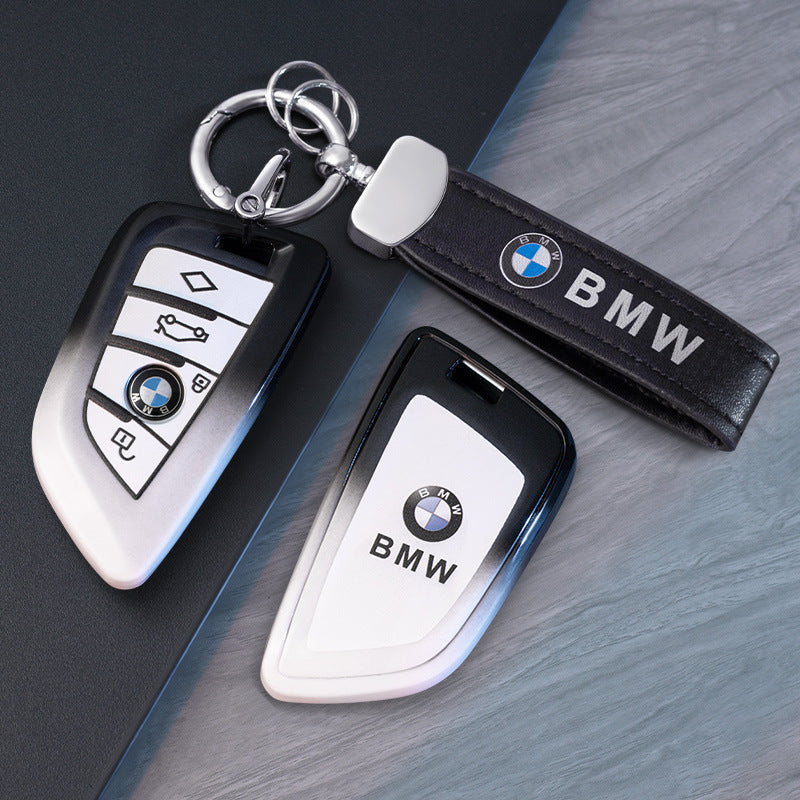 BMW smart key fob case black white gradient with BMW keychain