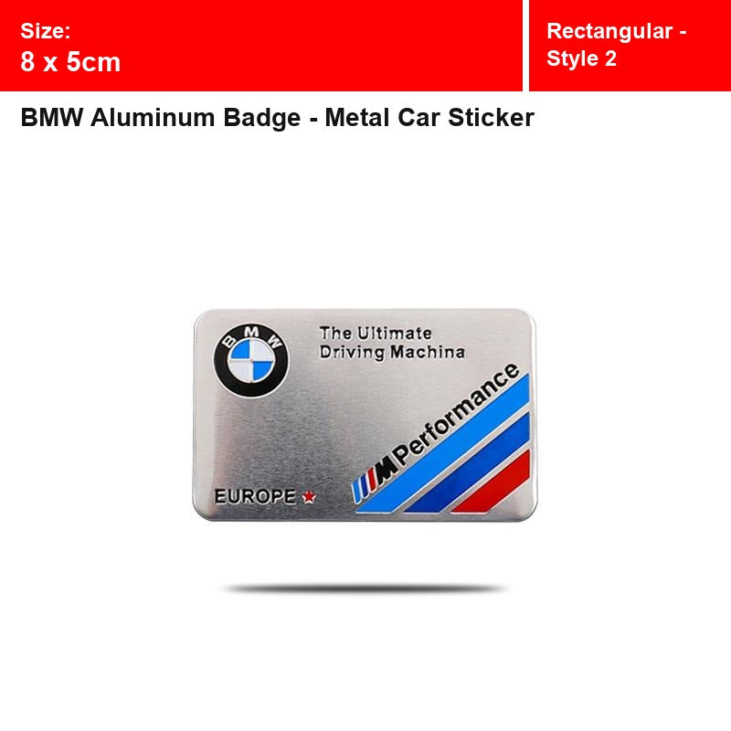 BMW aluminum badge, Rectangular - Style 2 design, size 8 x 5cm