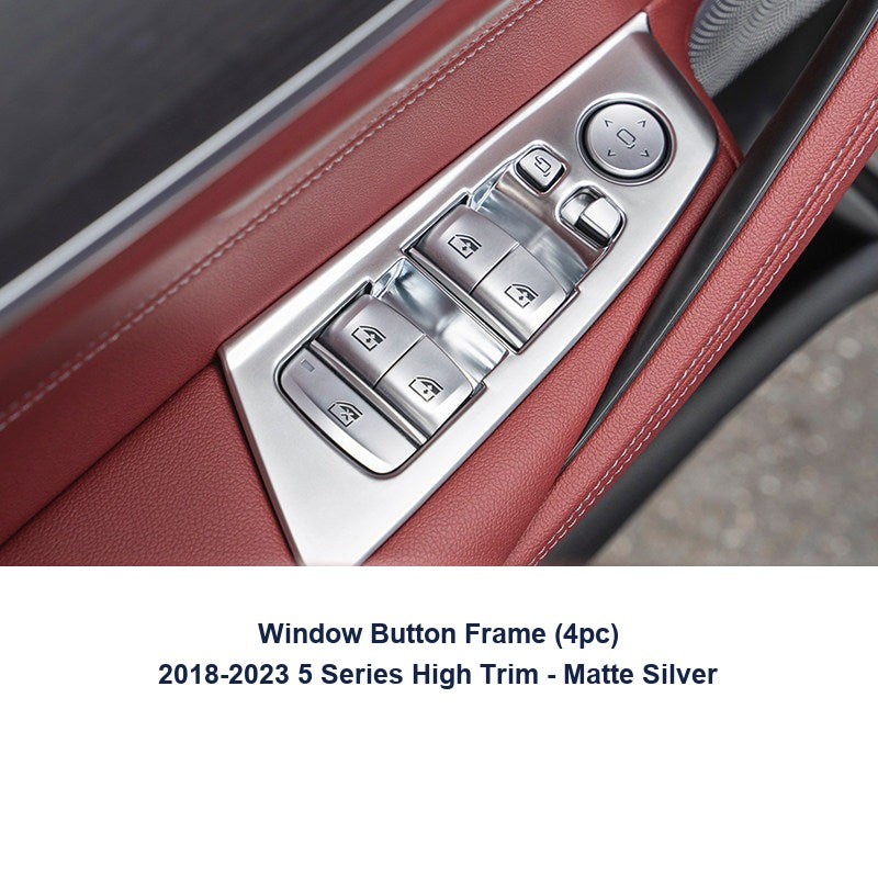 BMW door handle cover - 2018-2023 New 5 Series High-Trim [4-Piece Window Button Frames] Matte Silver