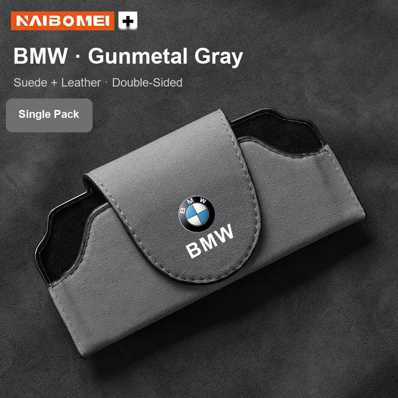BMW logo suede visor glasses case gunmetal gray