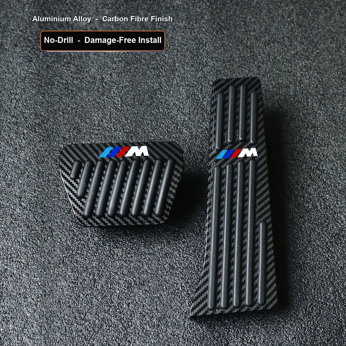 BMW M Sport metal pedal covers - 1 / 2 Series (2010-2023) - Carbon Fibre (Black) - no-drill brake and throttle foot pedals